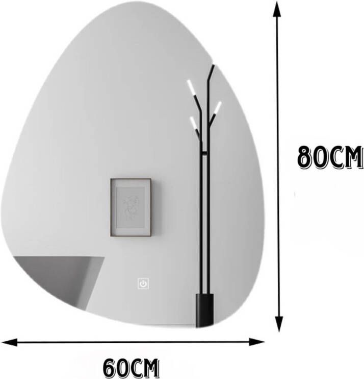 Aloni Badkamerspiegel Uovo | 80x60 cm | Organisch | Indirecte LED verlichting | 2 Touch buttons | Met verwarming