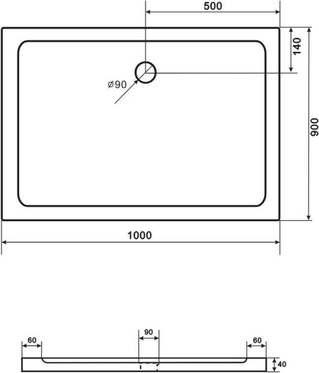 Aloni Douchebak | 100x90x4 cm | Excl.Sifon | Antislip | Acryl | Rechthoek | Wit