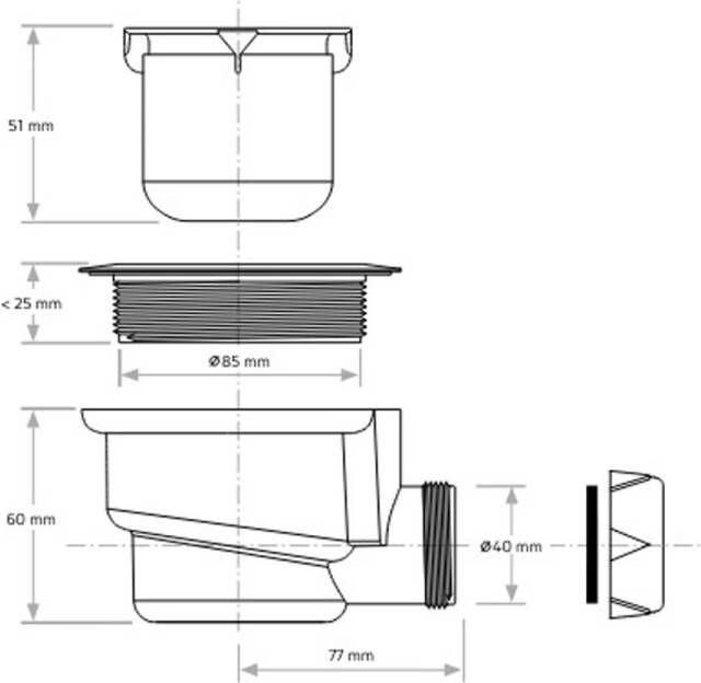 Aloni Douchebak sifon 90mm Ø40mm Tbv.Madison en Elite douchebakken Wit