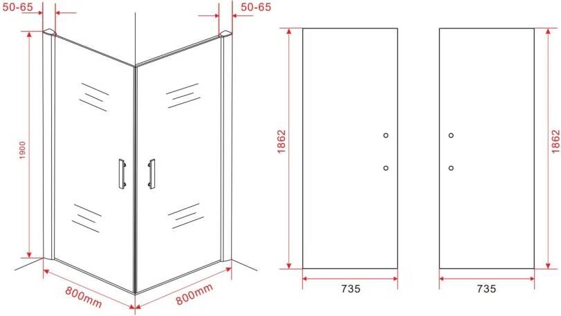 Aloni Douchecabine 80x80x190 cm | 2 Draaideuren | Helder glas | Chroom