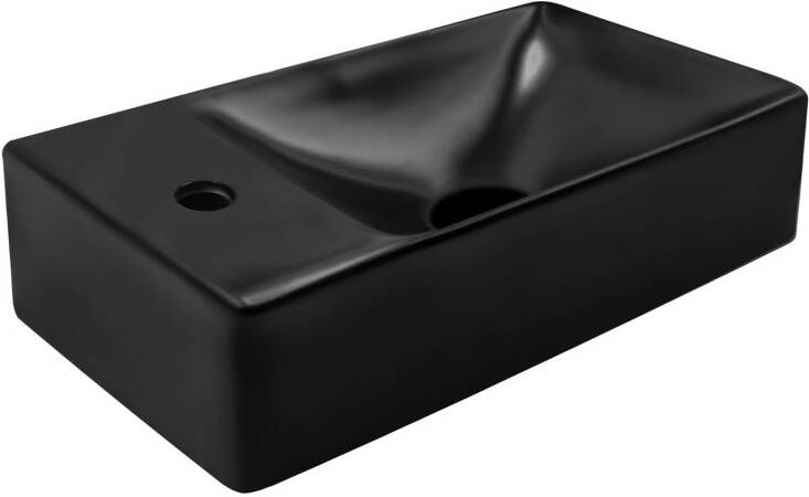 Aloni fonteinset zwart 37X20X10 cm kraangat links met kraan sifon en waste in chroom