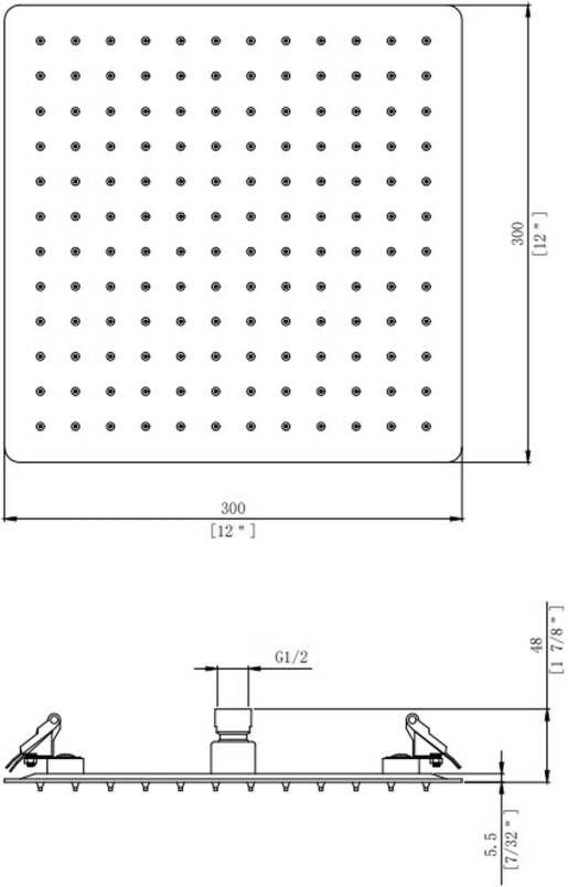 Aloni Hoofddouche | 30 cm | Aan plafond | RVS | Vierkant | Geborsteld koper