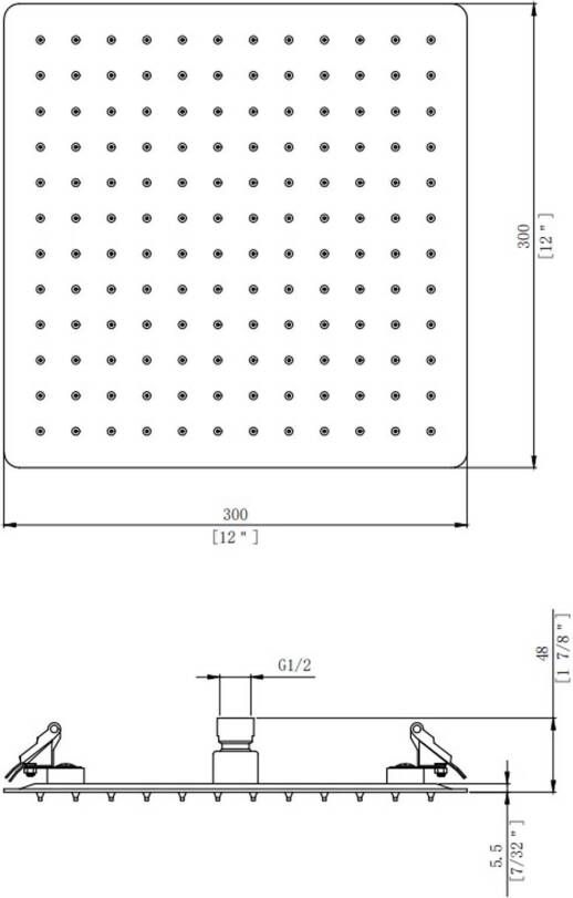 Aloni Hoofddouche | 30 cm | Aan plafond | RVS | Vierkant | Zwart Mat