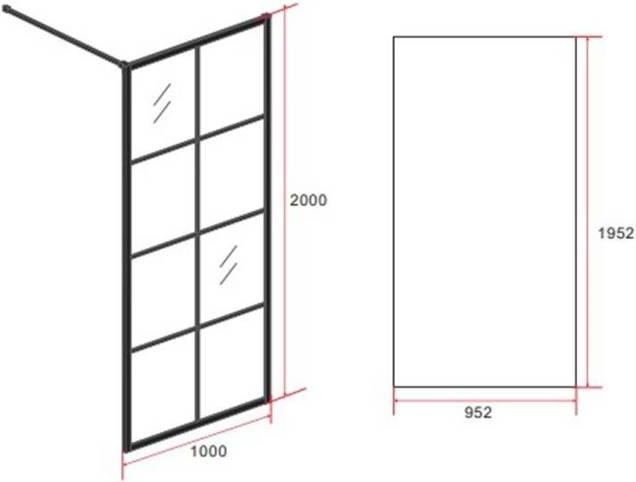 Aloni Inloopdouche | 100x200 cm | Nano-coating | Incl.Stabilisatiestang | Helder glas | Mat zwart