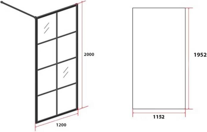 Aloni Inloopdouche | 120x200 cm | Nano-coating | Incl.Stabilisatiestang | Helder glas | Mat zwart