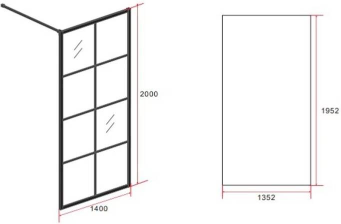 Aloni Inloopdouche | 140x200 cm | Nano-coating | Incl.Stabilisatiestang | Helder glas | Mat zwart