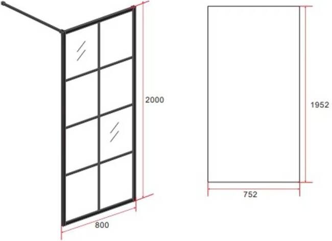 Aloni Inloopdouche | 80x200 cm | Nano-coating | Incl.Stabilisatiestang | Helder glas | Mat zwart