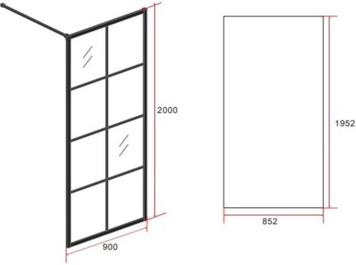 Aloni Inloopdouche | 90x200 cm | Nano-coating | Incl.Stabilisatiestang | Helder glas | Mat zwart