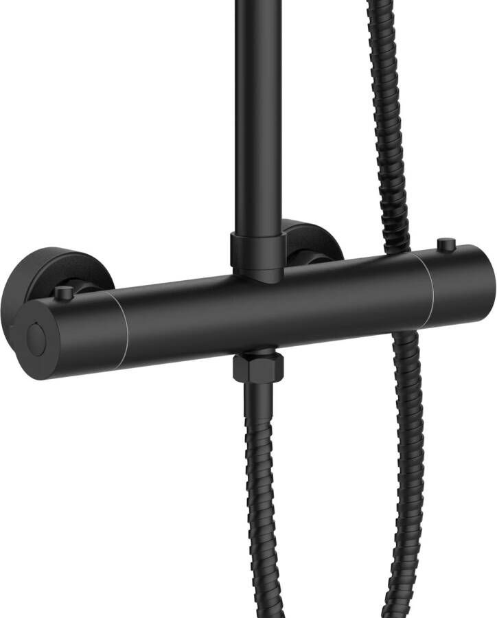 Aloni Regendouche set Rondo | Opbouw | 22 cm | Thermostaatkraan | Incl.Handdoucheset | Mat zwart