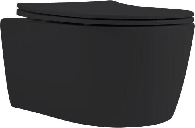 Aloni Wandcloset Pro | 49 cm | Zonder spoelrand | Wandhangend | Incl.Softclose zitting | Keramiek | Zwart mat