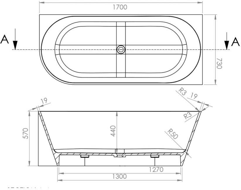 Arcqua Half-vrijstaand bad Pinto | 170x73 cm | Cast marble | Ovaal | Wit mat