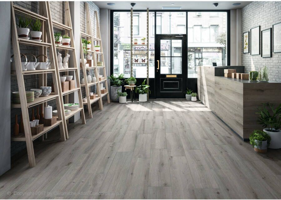 Atlas Concorde Solution Breath Vloer- en wandtegel | 22.2x89.5 cm | Gerectificeerd | Houtlook | Mat Grijs