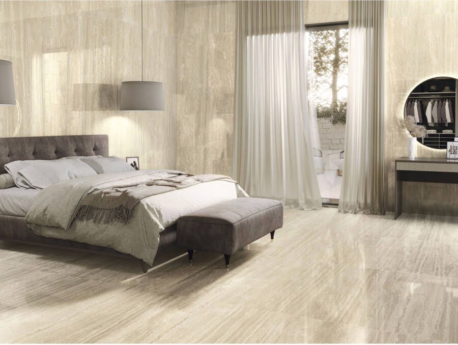 Baldocer Cerámica Venice Vloer- en wandtegel | 120x120 cm | Gerectificeerd | Natuursteenlook | Gepolijst Donker Beige