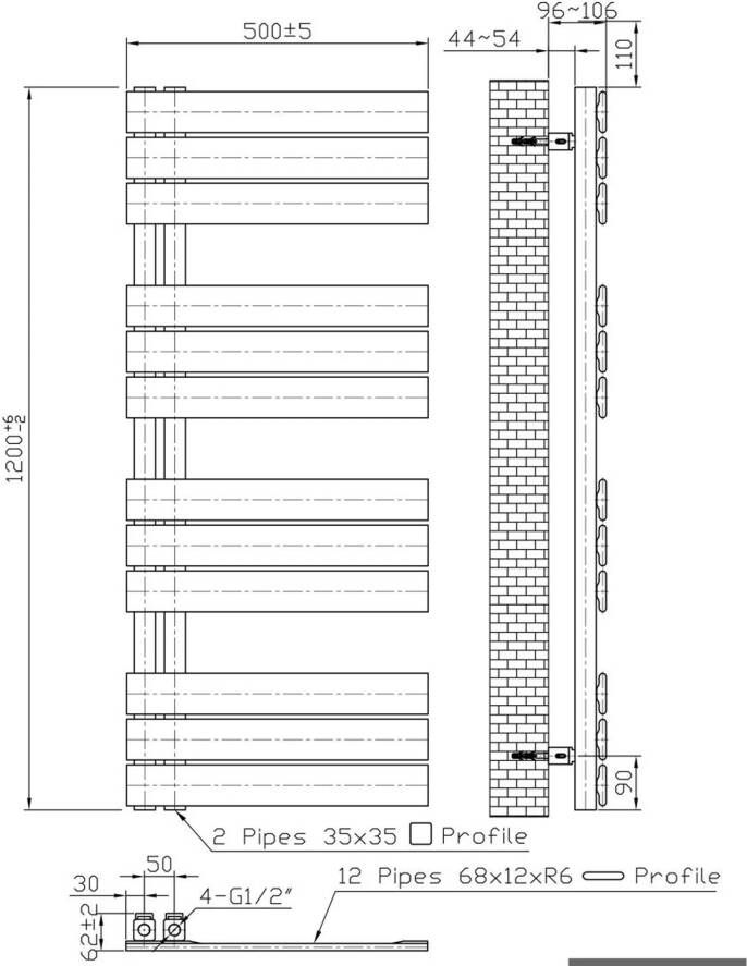 Belrad handdoek radiator 593 watt 120x50 cm staal zwart mat