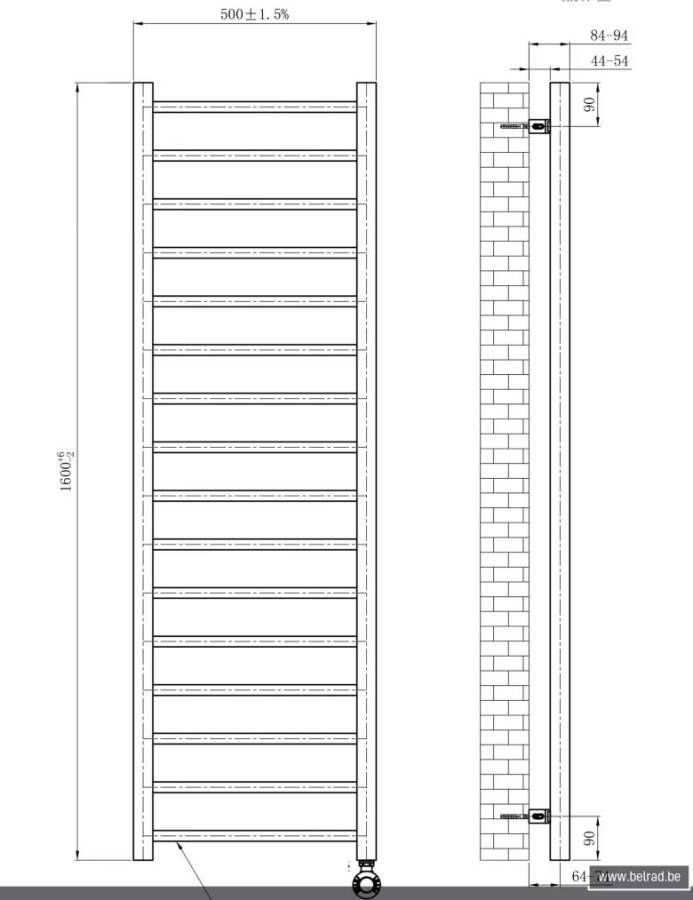 Belrad handdoek radiator 755 watt 160x50 cm staal zwart mat