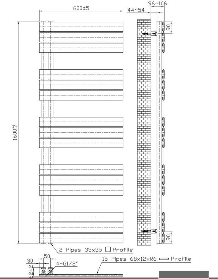 Belrad handdoek radiator 864 watt 160x60 cm staal zwart mat