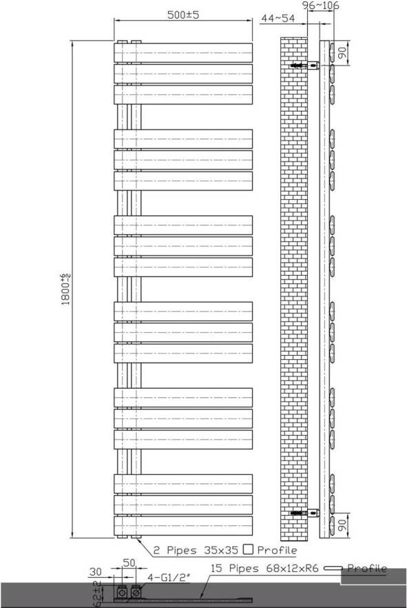 Belrad handdoek radiator 890 watt 180x50 cm staal zwart mat