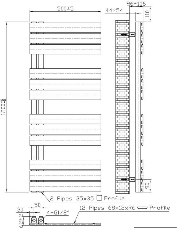 Belrad handdoek radiator zijaansluiting 593 watt 120x50 cm staal wit