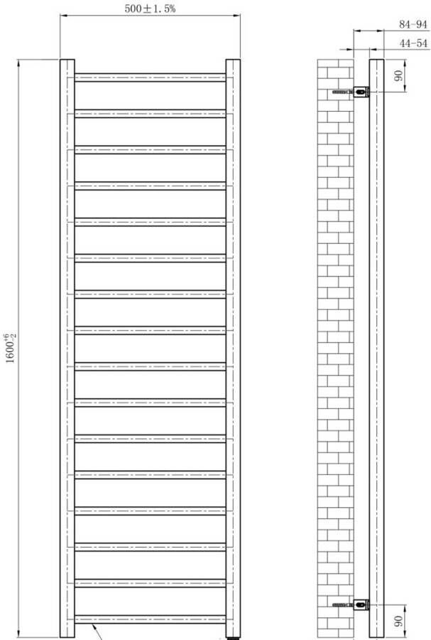Belrad handdoek radiator zijaansluiting 755 watt 160x50 cm staal wit