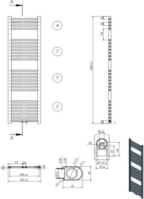 Belrad Handdoekradiator | 140x40 cm | Midden aansluiting | 558 watt | Wit