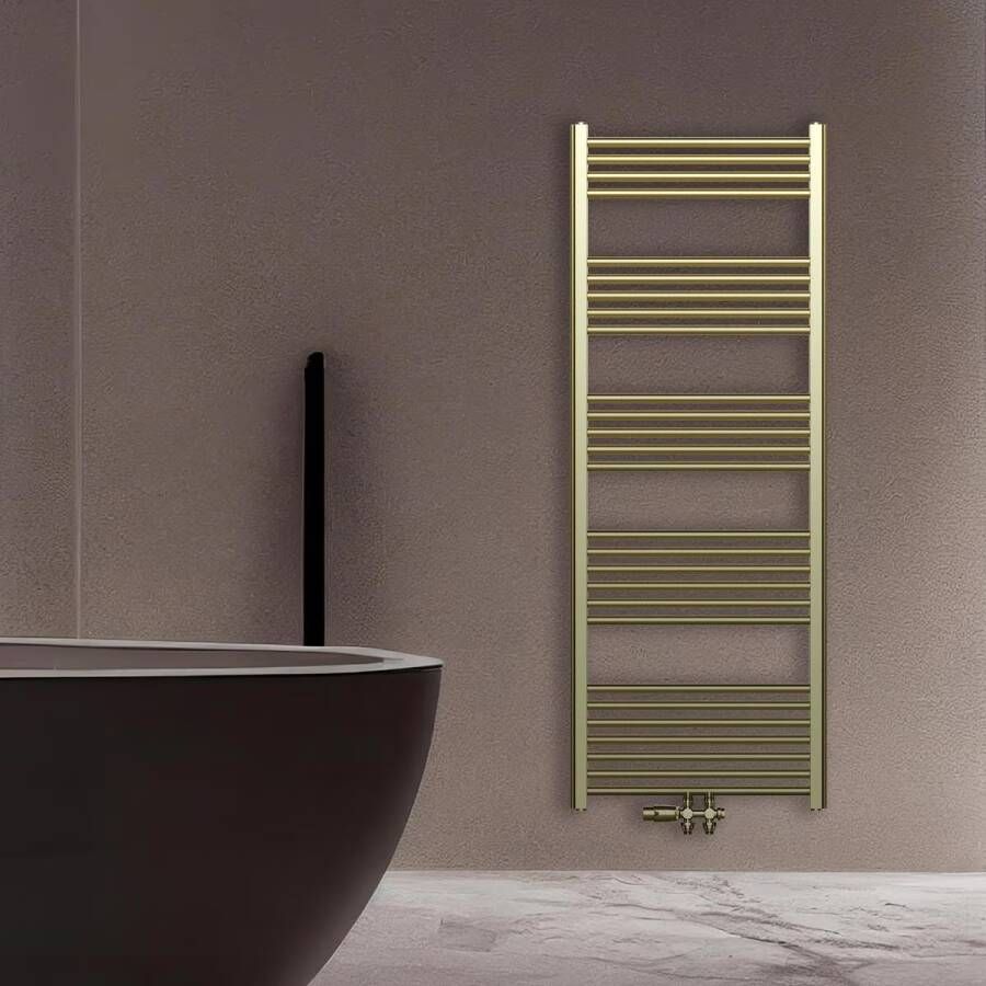 Belrad Handdoekradiator | 160x60 cm | Midden aansluiting | 557 watt | Geborsteld Goud