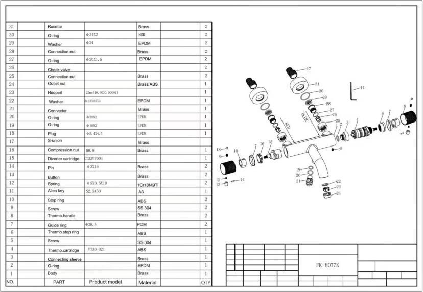 Blue Label Badkraan Brondby Facet | Opbouw | Thermostaatkraan | 2-weg | 2-hendels | Rond | Geborsteld brons PVD