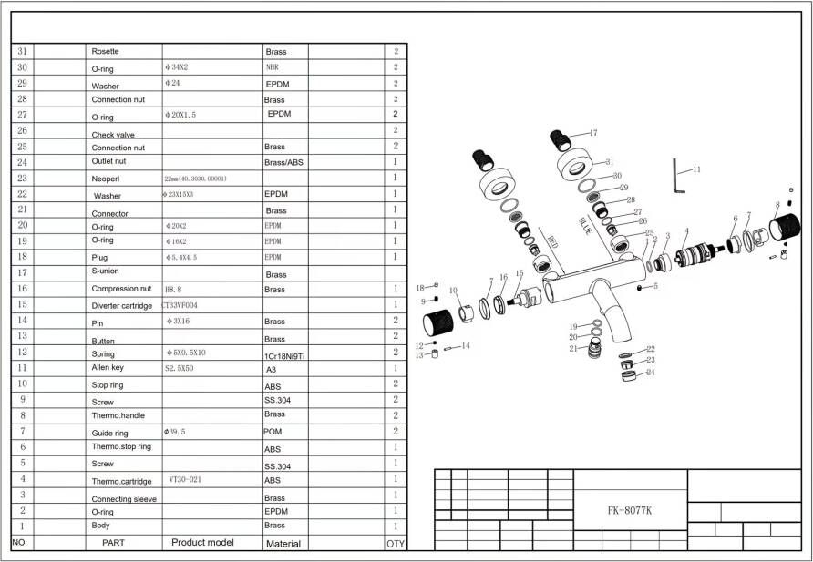 Blue Label Badkraan Brondby Facet | Opbouw | Thermostaatkraan | 2-weg | 2-hendels | Rond | Gunmetal PVD