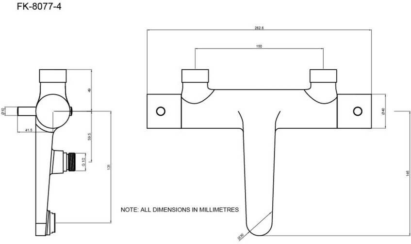 Blue Label Badkraan Skive | Opbouw | Thermostaatkraan | 2-weg | 2-hendels | Rond | Zwart mat