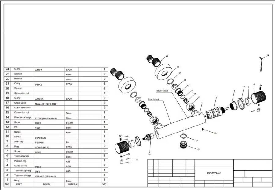 Blue Label Douchekraan Brondby Facet | Opbouw | Thermostaatkraan | 1-weg | 2-hendels | Rond | Geborsteld brons PVD