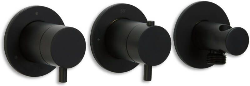 Blue Label Douchekraan Brondby | Inbouw | Thermostaatkraan | Excl.Aansluitbocht | Incl.Inbouwdeel | 3-weg | Rond | Zwart mat