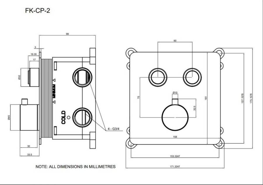 Blue Label Douchekraan Silkeborg | Inbouw | Thermostaatkraan | Incl.Inbouwdeel | 2-weg | Rond | Geborsteld brons