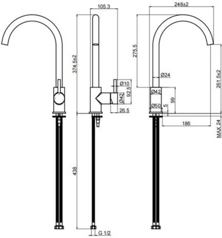 Blue Label Keukenkraan Blue Ribe | Opbouw | Mengkraan | Uitloop draaibaar | 1-hendel | Zwart