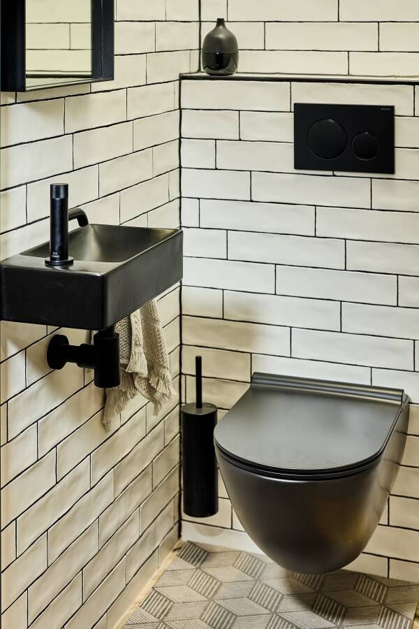 Blue Label Toiletborstel Vida Facet | Wandmontage | Incl.Houder | Messing | Zwart mat