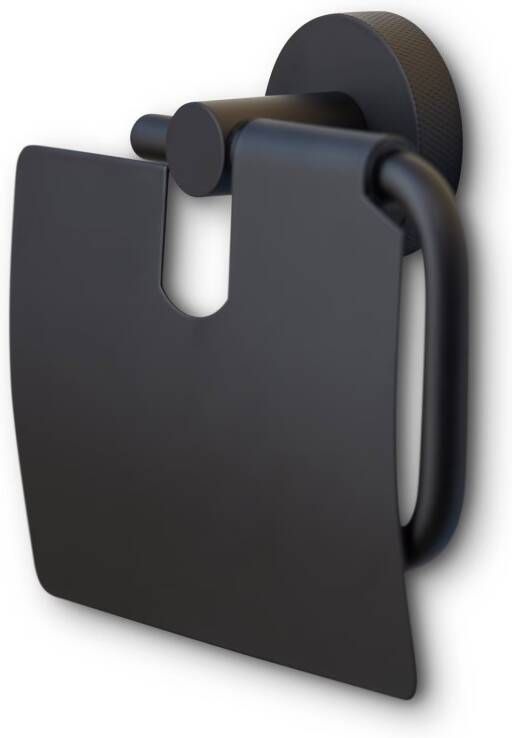 Blue Label Toiletrolhouder met klep Vida Facet | Wandmontage | Messing | Zwart mat