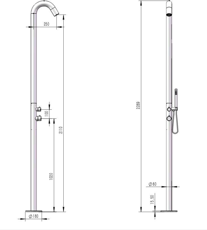 Blue Label Buitendouche set Tube | Opbouw | Mengkraan | 2-weg | Rond | Geborsteld nikkel PVD