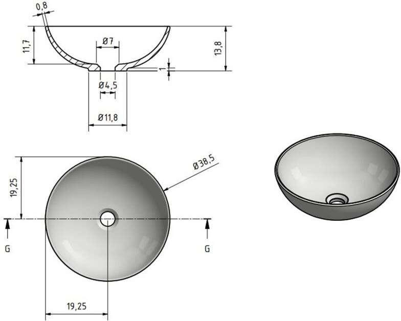 By Goof Waskom Sanne | 38.5 cm | Solid surface | Rond | Zwart