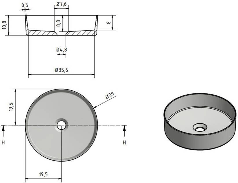 By Goof Waskom Tess | 39 cm | Solid surface | Rond | Moka