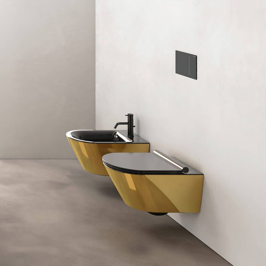 Catalano Wandcloset Zero | 55 cm | Rimless | New Flush | Excl.Toiletzitting | Keramiek | Goud zwart
