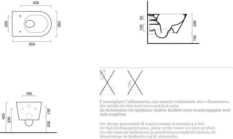 Catalano Wandcloset Zero | 55 cm | Rimless | New Flush | Excl.Toiletzitting | Keramiek | Zilver wit