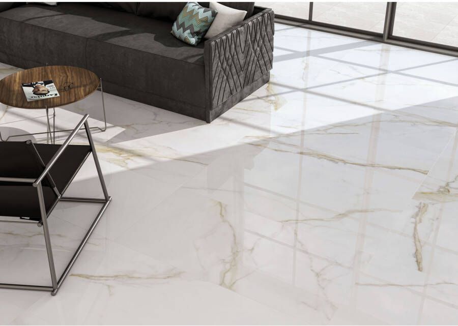 Cifre Cerámica Diamond Gold Vloer- en wandtegel | 75x150 cm | Gerectificeerd | Marmerlook | Gepolijst Wit