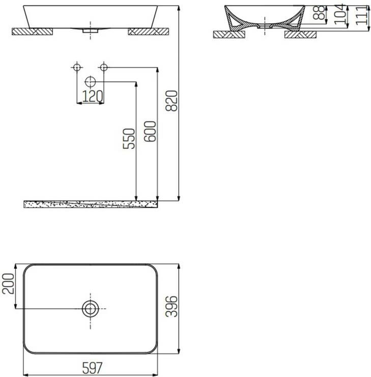 Creavit Opbouw wastafel Ultra | 60x40 cm | Keramiek | Vrijstaand | Rechthoekig | Wit glans