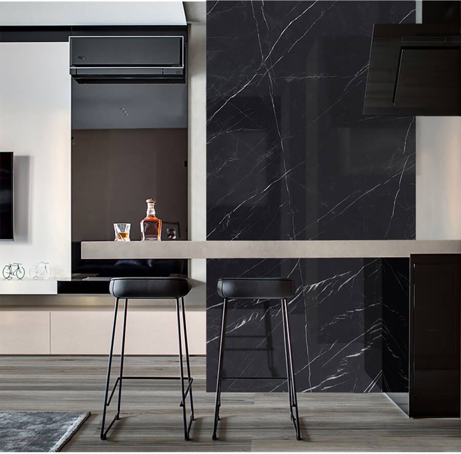 EnergieKer Marquina Vloer- en wandtegel | 80x160 cm | Gerectificeerd | Natuursteenlook | Glans Zwart