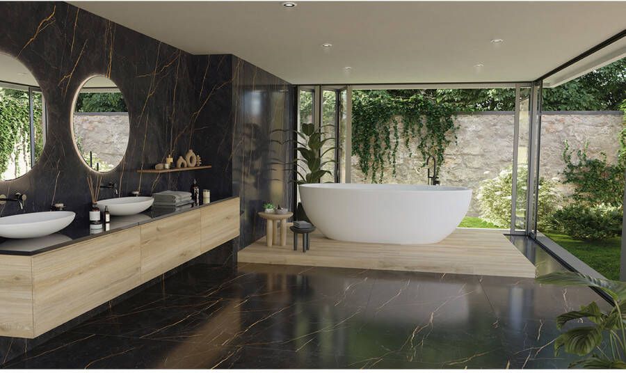 EnergieKer Saint Laurent Vloer- en wandtegel | 60x120 cm | Gerectificeerd | Natuursteenlook | Gepolijst Antraciet