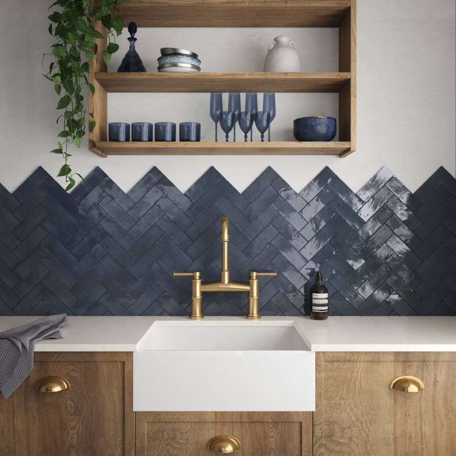 Equipe Cerámicas Premium Koko Wandtegel | 50x150 cm | Vintage | Glans Donker blauw