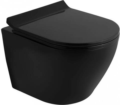 Fabriecio FAB compleet toiletset wandcloset mat zwart met softclose zitting en bedieningsplaat chroom