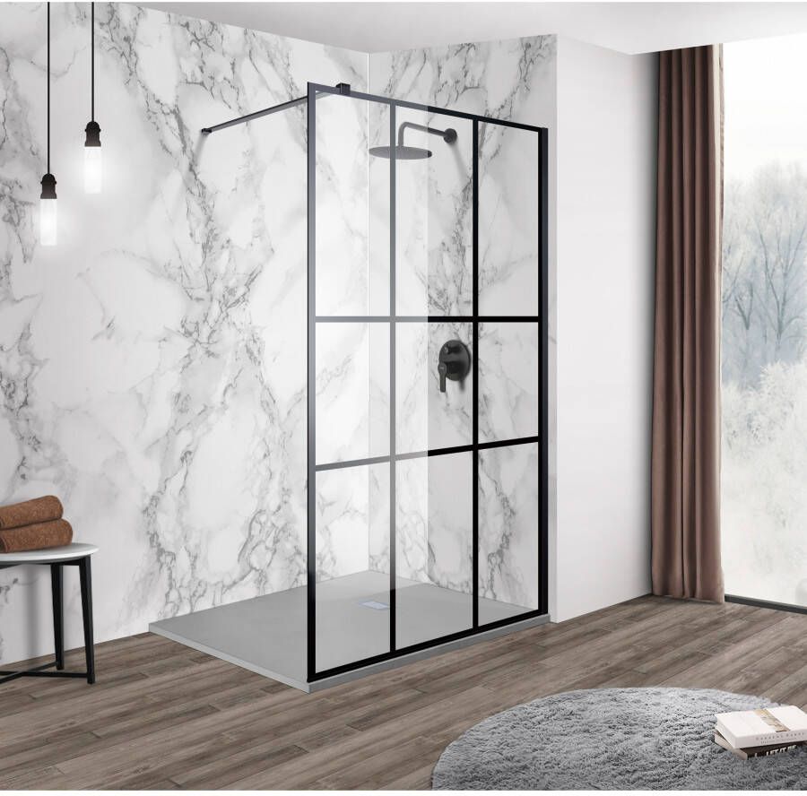 Fabriecio Inloopdouche Torino | 90x200 cm | Nano-coating | Helder glas | Zwart mat beslag