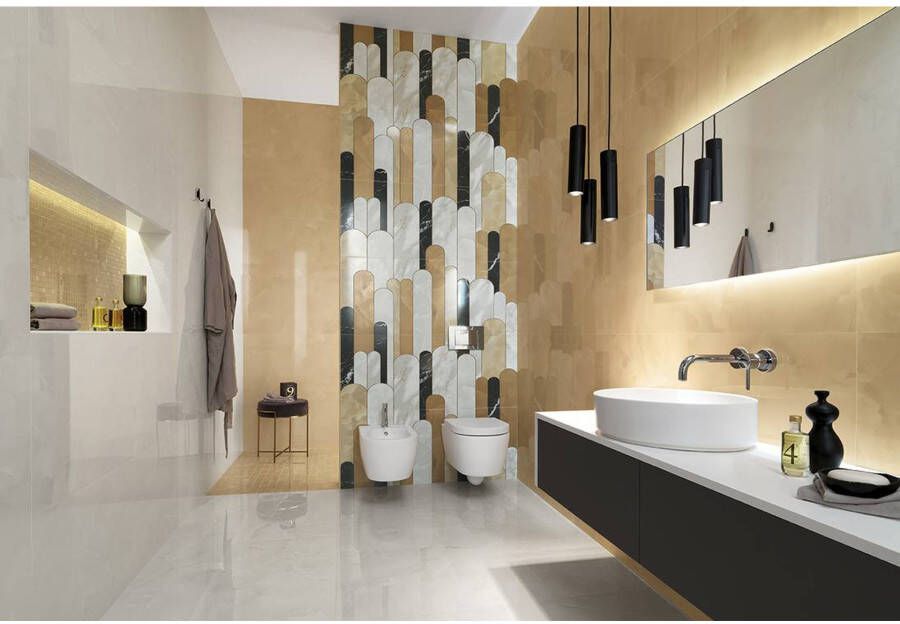 Fap Ceramiche Roma Gold Vloer- en wandtegel | 60x120 cm | Gerectificeerd | Natuursteenlook | Gepolijst Wit