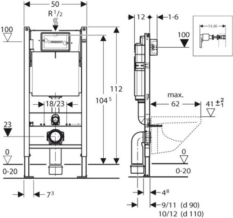 Geberit Delta UP100 inbouwreservoir 112 cm