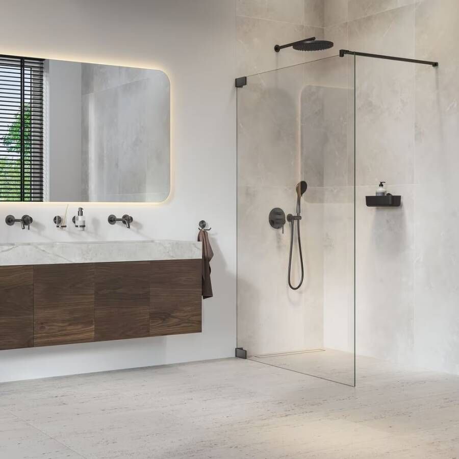 Geesa Glashouder Opal | Met glas | Zwart metaal geborsteld