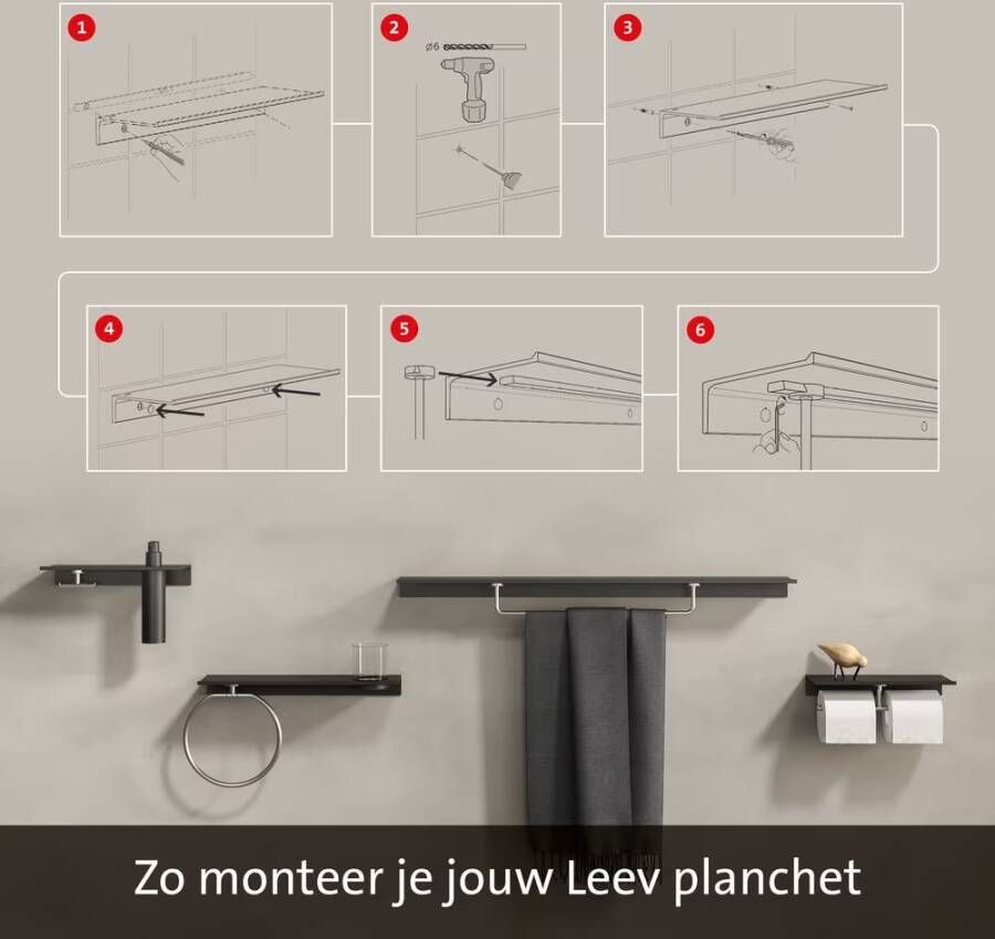 Geesa Planchet Leev | 40 cm | Met dispenser multi 200 ml | Zwart